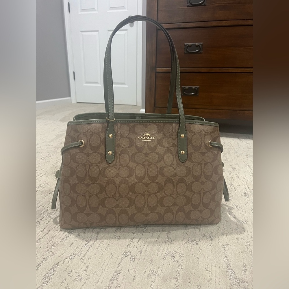 Coach Brown and Green Signature Tote Bag